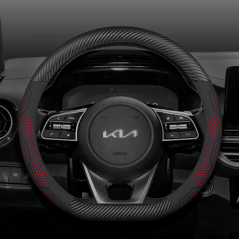 WLCT1 For Kia K5 Sportage Picanto Xceed Rio Cerato Soul Carens Seltos Carbon Fiber Suede Car Steering Wheel Cover Auto Accessories