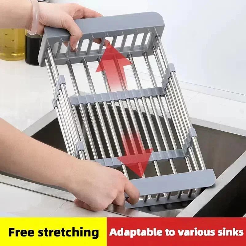 Scolapiatti estensibile per lavello da cucina, scolapiatti in metallo, cesto multifunzionale per piatti, scolapiatti per lavello, forniture da cucina