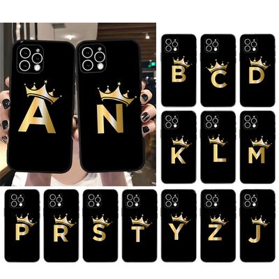 Husă de telefon cu coroană de aur cu literă pentru iphone 15 14 Pro Max 13 12 11 Pro Max XSMax XR 12 13 mini 14 Plus carcasă de coroană cu literă de aur