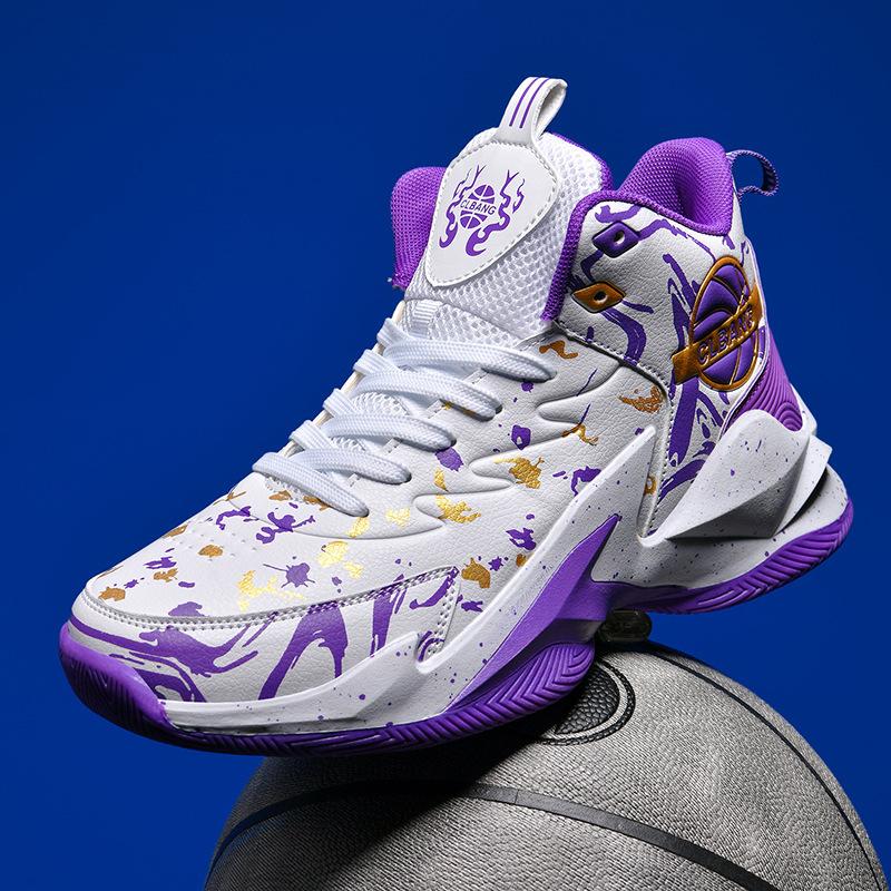 New high-top basketball shoes men's leather surface children's primary and secondary school sports shoes cement floor indoor and outdoor running shoes