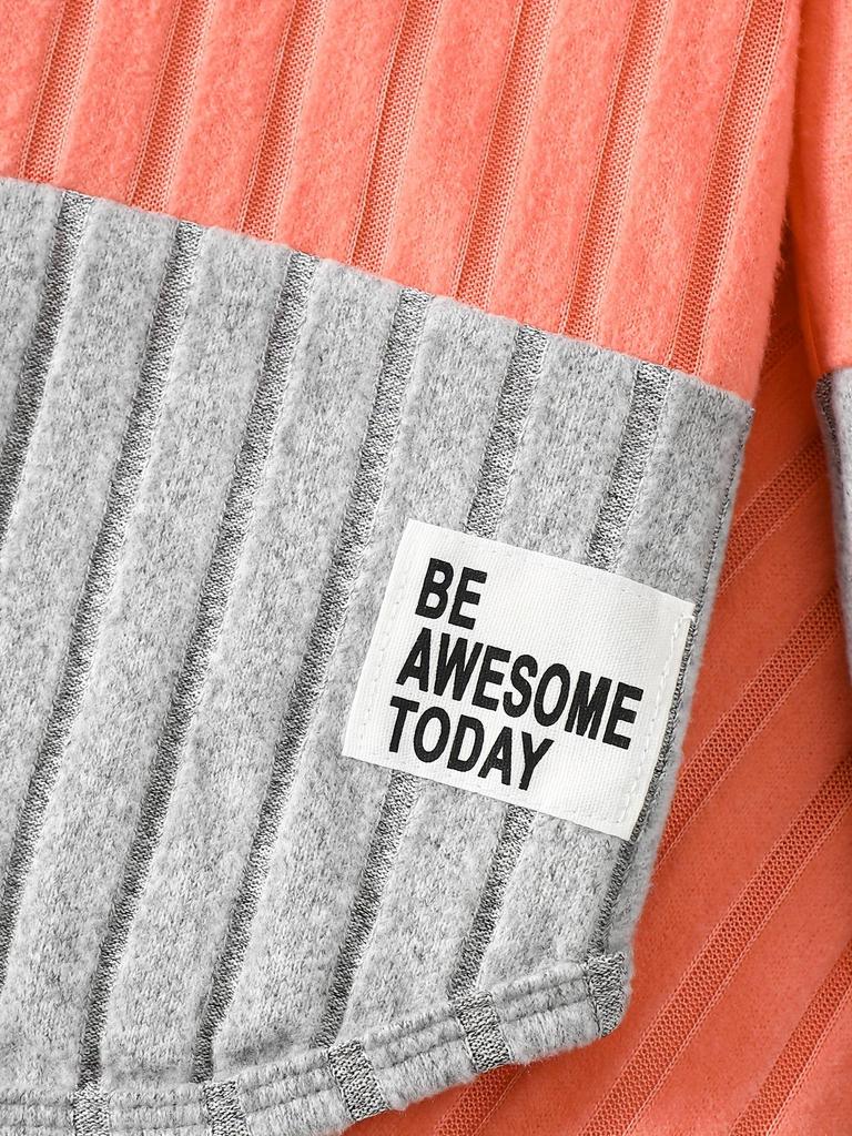 2025 Autumn Collection: European and American Kids Ribbed Set in Orange, White, and Grey