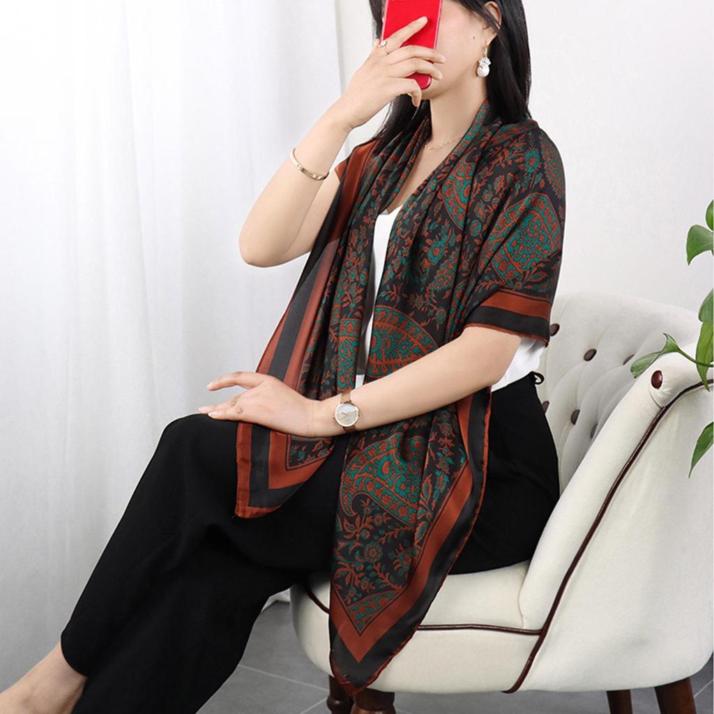 Damen 110cm Bedruckter Kunstseidenschal: Vielseitiges Hals-, Strand- und Sonnenschutz-Wickeltuch