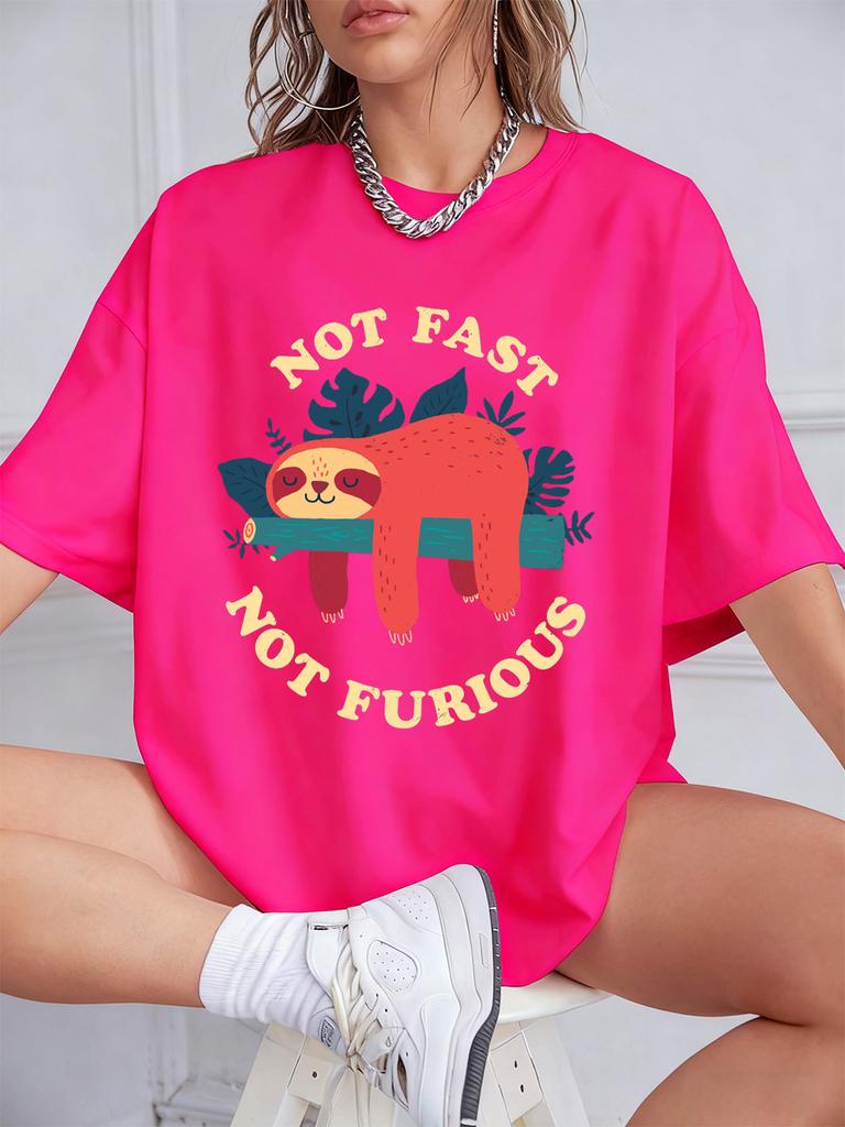 Not Fast Not Furious Sloth Prints TShirts Womens Summer Cotton Short Sleeve T Shirt Loose ONeck Soft Tops Casual Woman Clothes