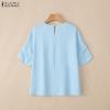 ZANZEA Women Round Neck Solid Color Casual Short Sleeve Blouse