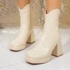 Fashion Block Heel Booties Women's 2025 Spring and Autumn New Retro Skinny Square Toe High Heel Skinny Boots
