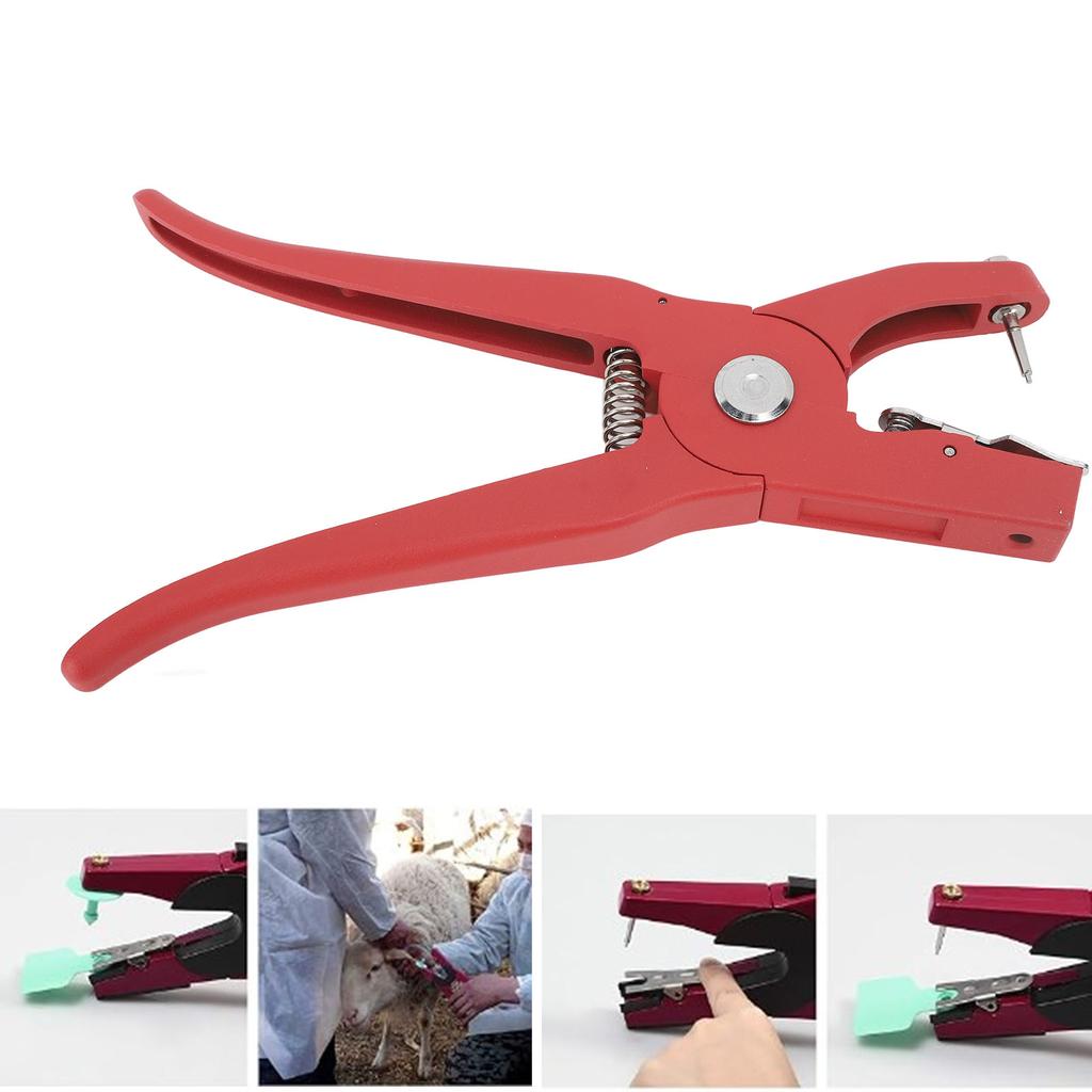 Livestock Ear Pliers Red Ergonomic Anti Slip Handle Effort Saving Ear Applicator for Pigs Goats Cattle Sheep
