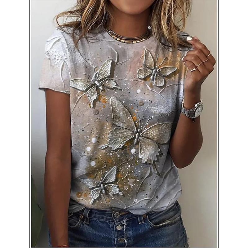 O-Neck 3d Butterfly Print T Shirt Women's T-shirt Summer Fashion Short Sleeve Tops Oversized Summer Top Female Clothing