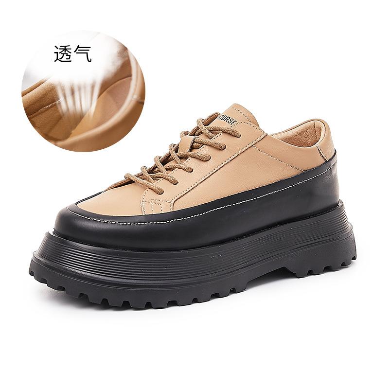 

Женские туфли из кожи с пенопластовой подошвой, весна 2025, новые женские повседневные туфли-бублики, туфли на платформе, одинарные туфли, женские модные маленькие кожаные туфли 40