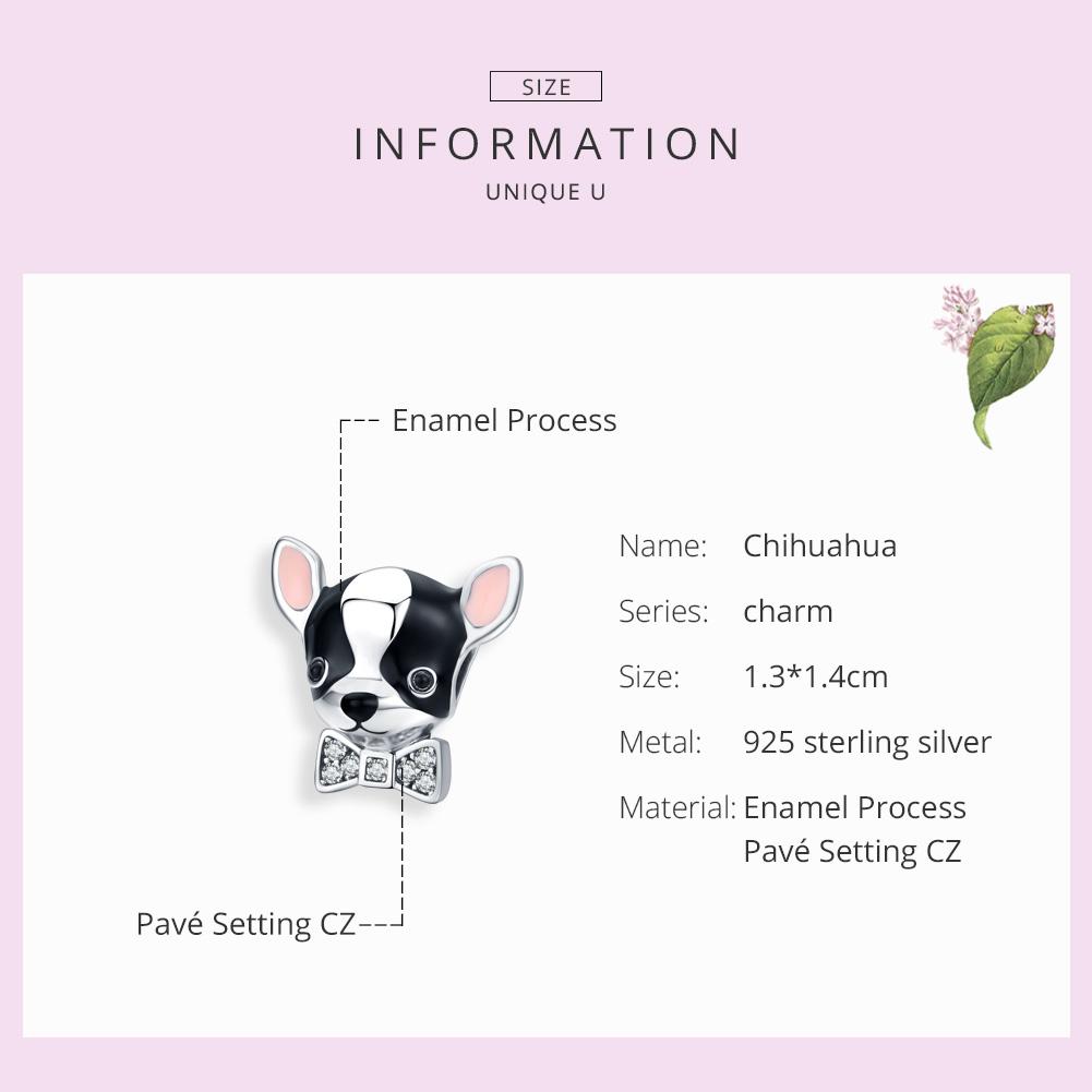 Bamoer Enamel Lovely Chihuahua Dog Charm Silver 925 Original Fit Bracelet Bangle 925 Sterling Silver Jewelry Femme SCC1310