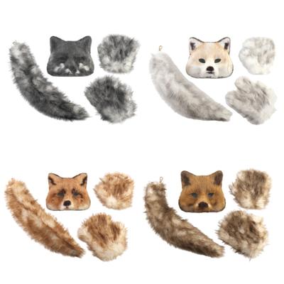 Costume Vulpi Cosplay Mască Vulpi Pisici Mască Jumătate de Față Coadă Vulpe Mănuși Halloween Animale Costum de Fantezie Kit Accesorii