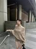 2024 Autumn Women's Off-Shoulder Knit Top & High-Waisted Slim Shorts Set