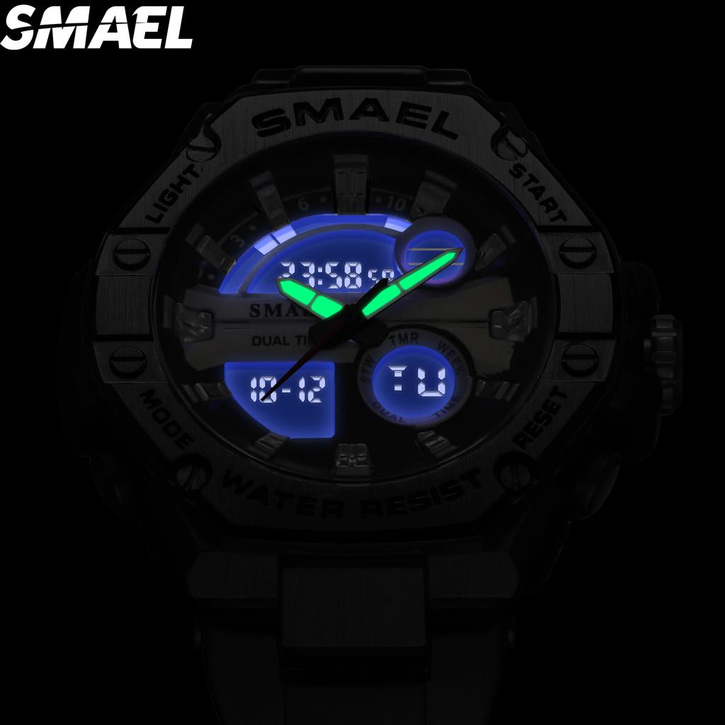 SMAEL 8090 alloy steel strip dual display electronic watch men's waterproof alarm clock multifunctional