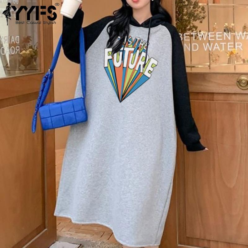 

YYFS Women s Fashion Fall Winter Long Sleeve Hooded Loose Waistline Casual Dresses M темно-сірий
