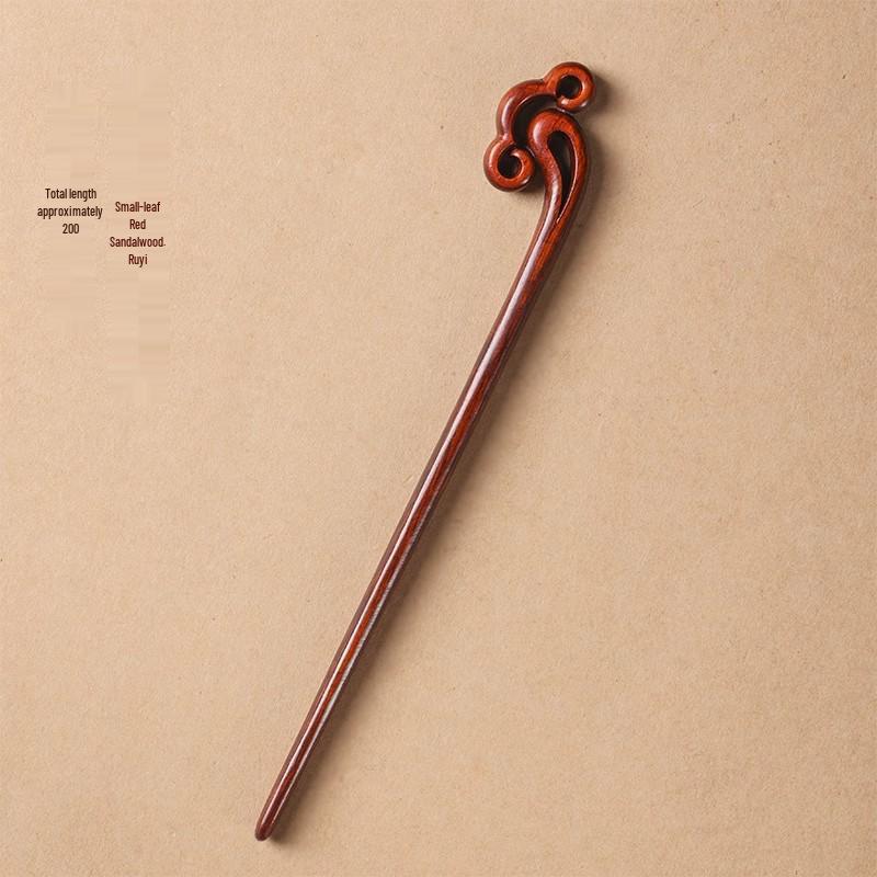 Red Sandalwood Women's Retro Hanfu Hairpins: Hollow Carved Moon Rabbit Wooden Ornaments