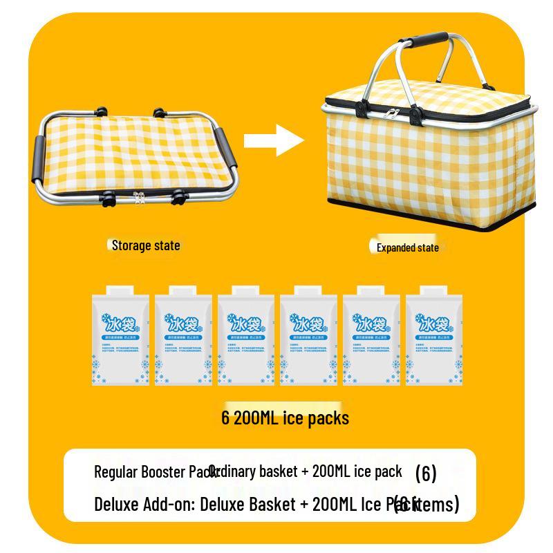 Faltbarer isolierter Picknickkorb Lunchtasche - Tragbare Sommer-Kühltasche mit Kühlakku und Aluminiumfolienisolierung
