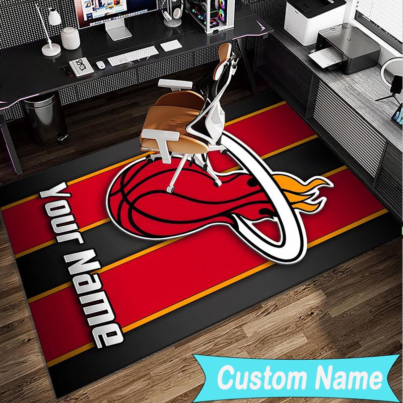 Custom Name Rug Miami-Heat Basketball Art Area Rug Suitable for Indoor And Outdoor,Carpets for Homes, Offices,Living Rooms,Home Decor,Christmas Gift
