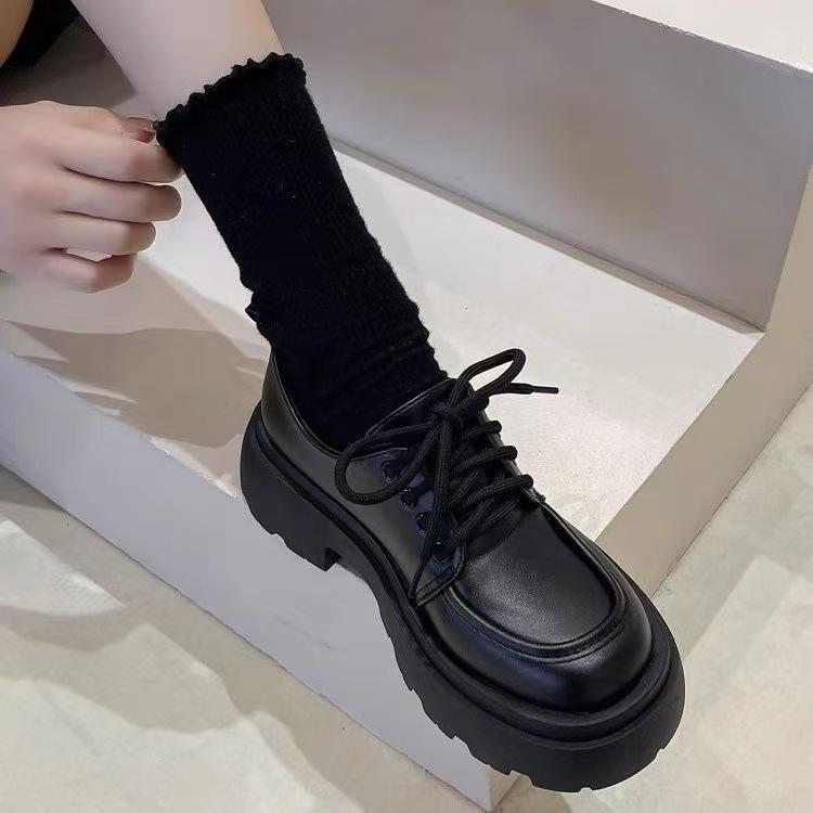 

Женские туфли на платформе в британском стиле, универсальные, черные, однотонные, на платформе, новинка весны 2025 года, мокасины-буфы ins tide 35