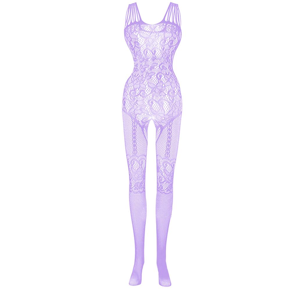 Women Erotic See Through Lace Bodysuit Open Crotch Hollow Out Stocking Nightwear