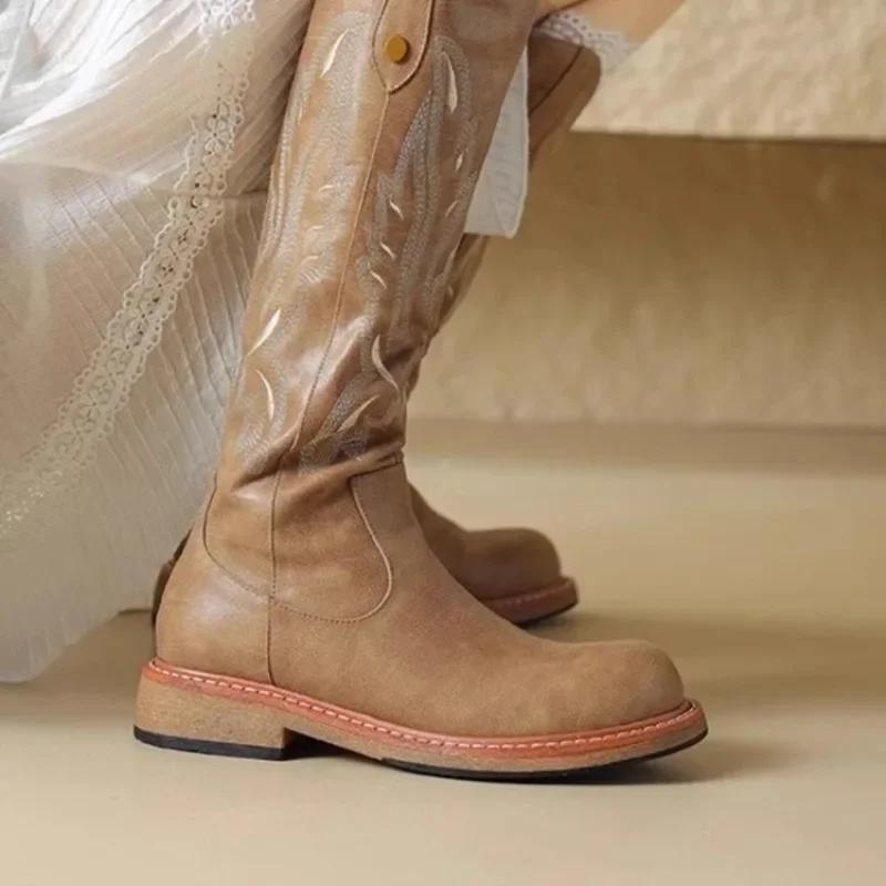 Women's Shoes 2024 High Quality Sleeve Women's Boots Winter Warm Round Toe Solid High Tube Low-heeled Boots Zapatos