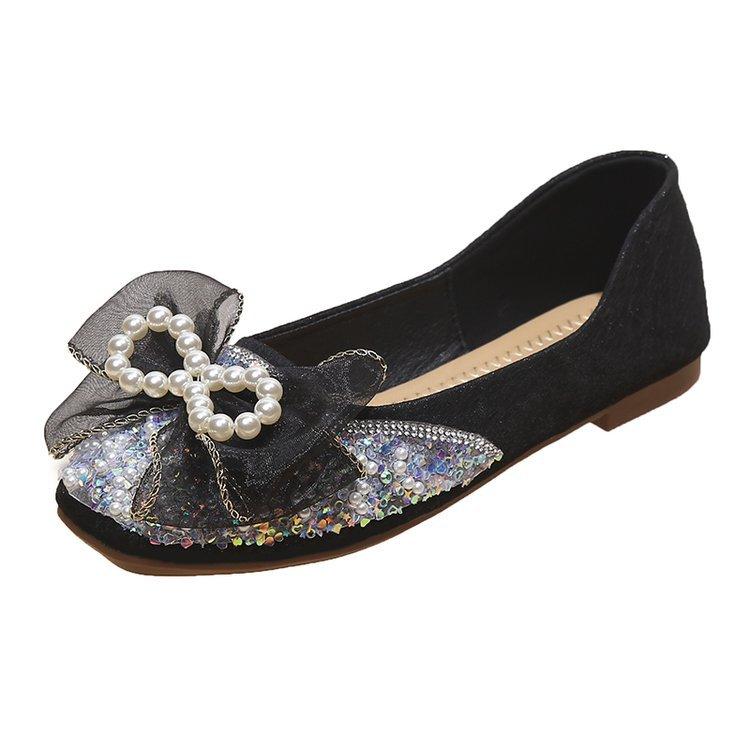 

Pearl single shoes square head single shoes women s soft sole 2024 new rhinestone bow flat wedding shoes shallow mouth soft sole Doudou 35