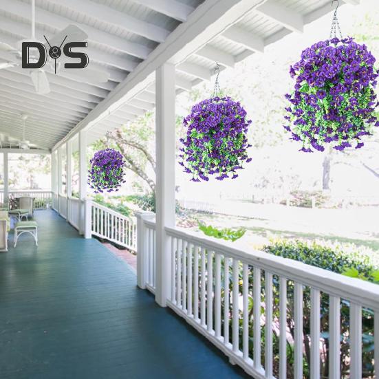 4 Pcs Hanging Faux Morning Glories UV-Proof Artificial Flowers All-Weather Fake Flowers for Outdoor Decoration Porch Hanging Planters