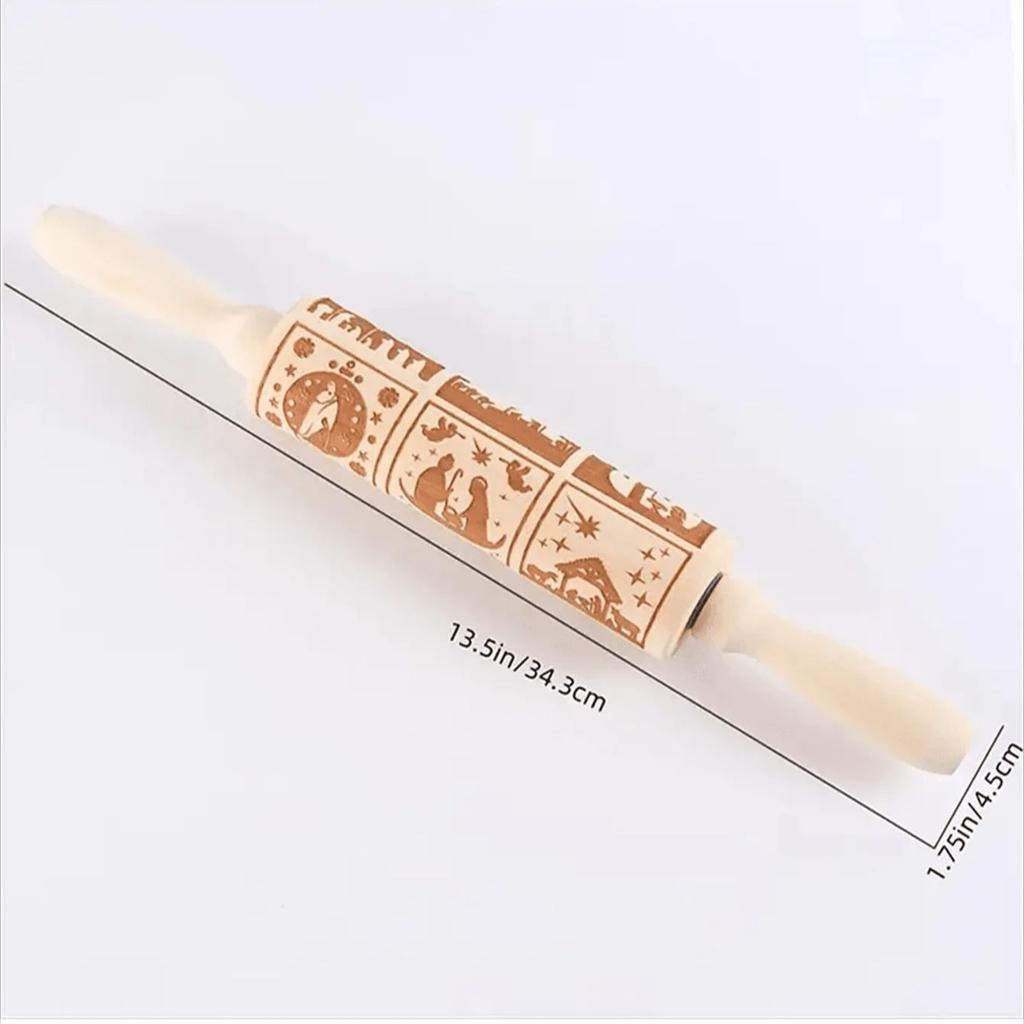 Christmas Snowflake & Vine Laser-Engraved Wooden Rolling Pin - Natural Wood Baking Tool for Holiday Cookies, Thanksgiving, Xmas.