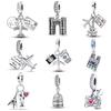 Copper Travel Luggage Attractions Series Shiny Zircon Charm Beads Suitable Fit Pan Original Bracelet Diy Party