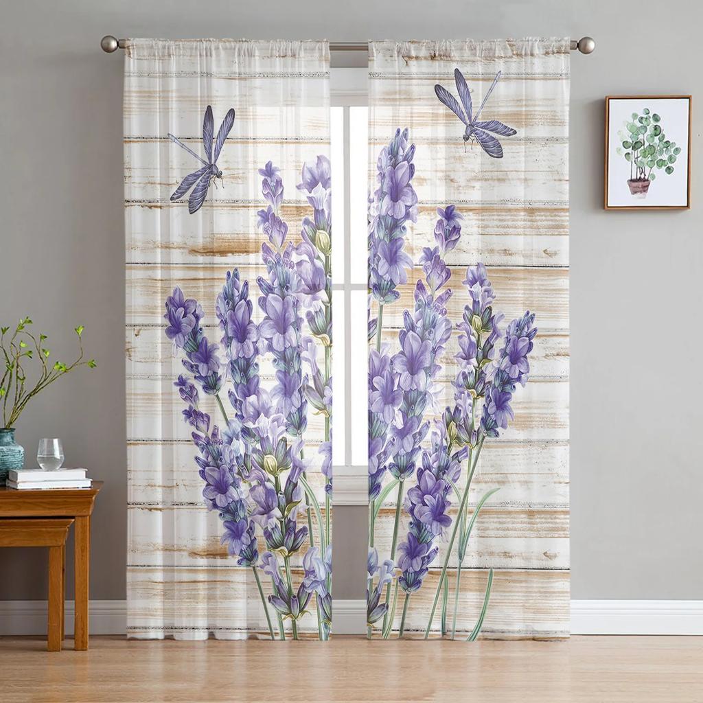 Dragonfly Flowers Curtain Living Room Voile Window Blinds Bedroom Tulle Drape Kitchen Cortinas Hall Curtains Light Filtering Polyester Ideal For Great