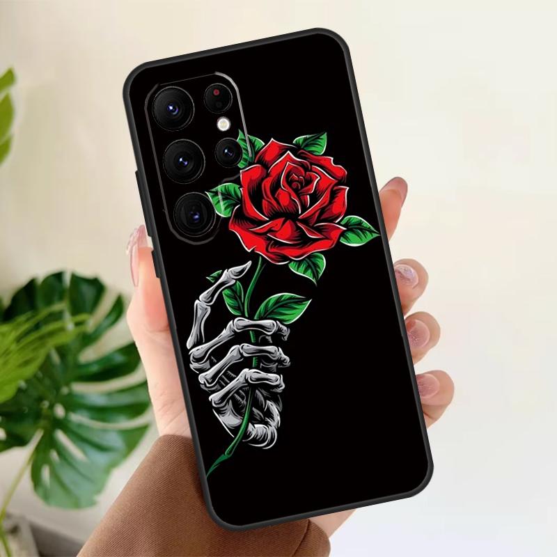 Skeleton Hand Rose Gothic Soft Case For Samsung Galaxy S21 S22 S23 S24 S25 Ultra S9 S10 Plus S20 FE S24 FE Phone Cover