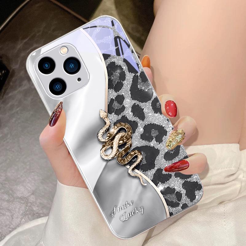 Spotted Snake Pink For IPhone 16 Pro Max 15 Pro 14 13 12 Mini 11 XS Max XR 7 8 Plu SE 2022 Tempered Glass Phone Case