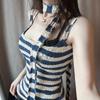 Französisches gestreiftes Neckholder-Strick-Top - Damen Slim Fit, Ärmellos, Pikantes Design
