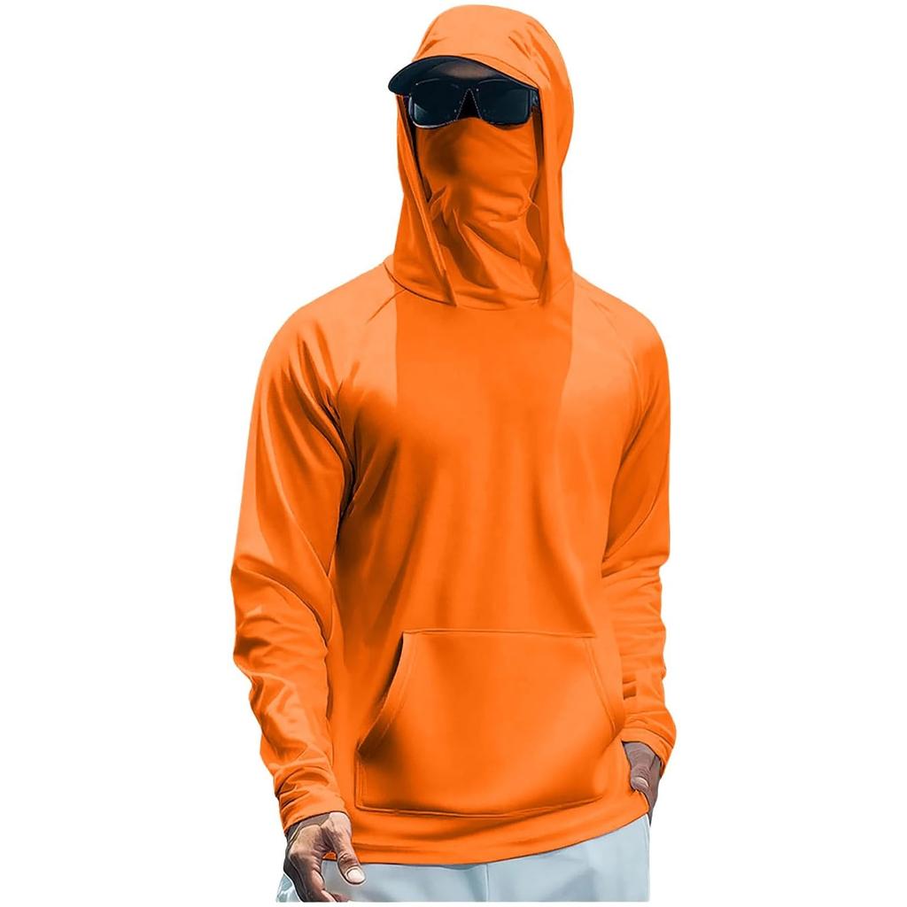 Lightweight Long Sleeve Hooded Shirt with Integrated Face Cover Sun Loose Fit Guard Pullover Top for Outdoor Activities