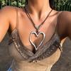 Sweet Cool Exaggerated Big Heart Necklace Metal Choker Velvet Collar Female