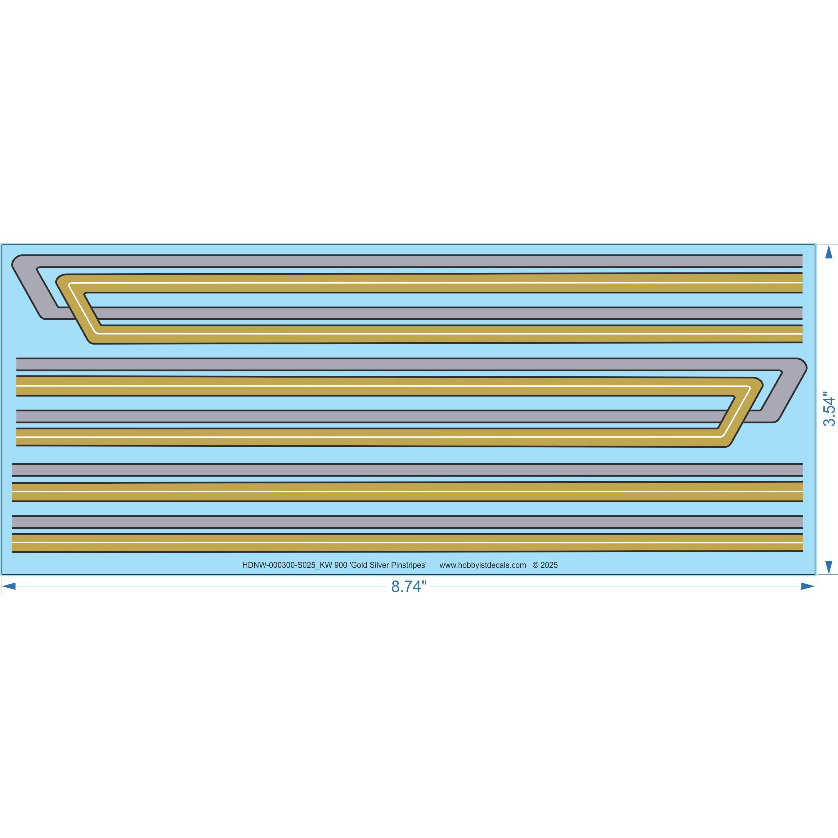 KW 900 Gold Silver Pinstripes - 1/25 - Water Decal