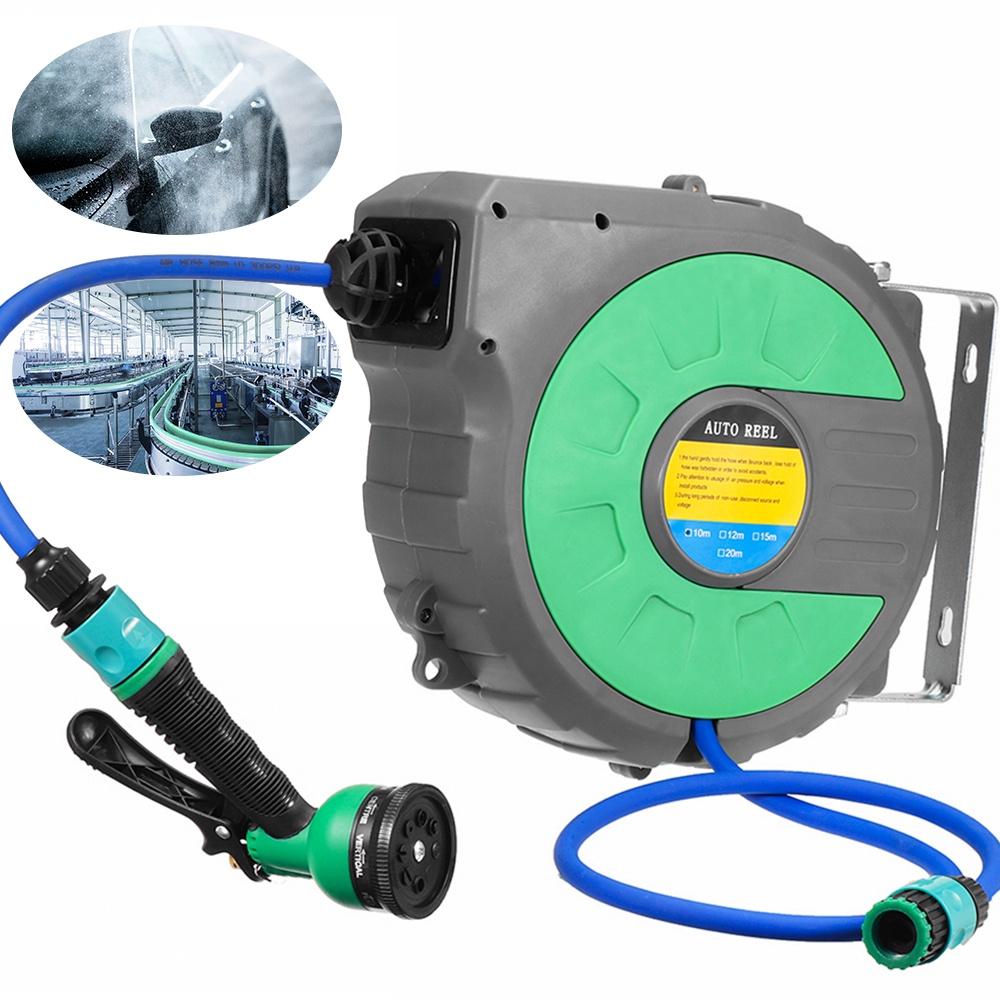 10M Water Hose Reel Compact Garden Car Auto Retract Spray Nozzle Automatic Reel with Sprayer Head 31X28cm