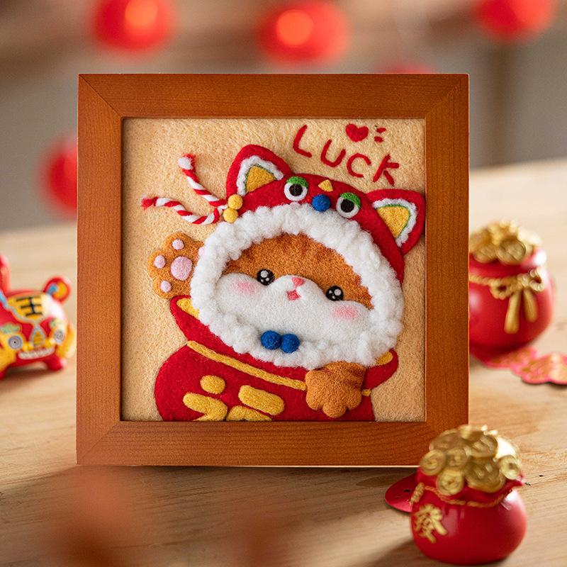DIY  Felt Bunny Frame Kit - Creative Birthday Gift Handmade Craft Decor Cute Cartoon Rabbit Statue Wool Creative Gift & Healing Home Decor Craft Set