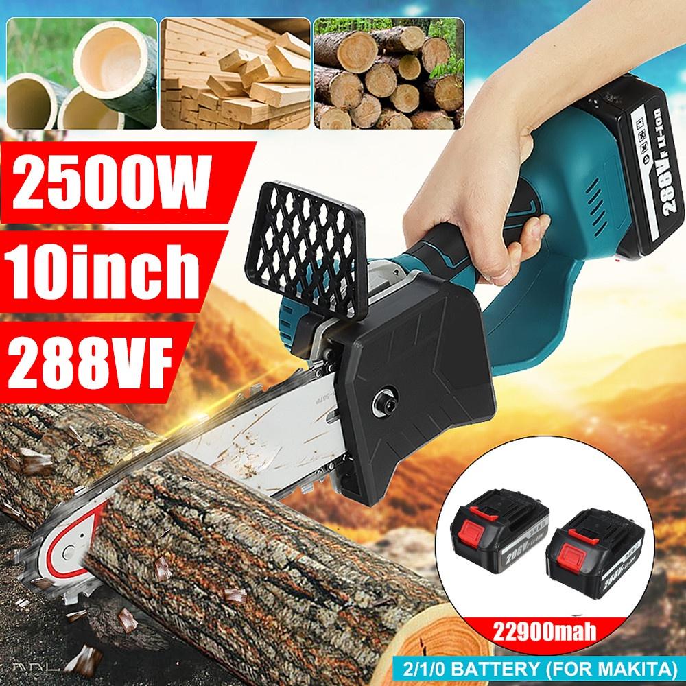 2500W Brushless Electric Chain Saw 10 Inches Rechargable Garden Woodworking Power Tools Wood Cutter For 18V Battery
