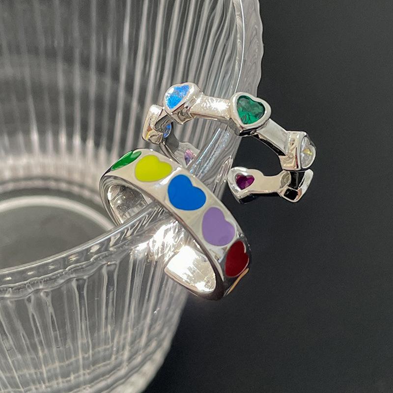 Original 925 Sterling Silver Colorful Heart Rings For Women Counple Wedding Engagement Silver Women's Diamond Ring Fine Jewelry