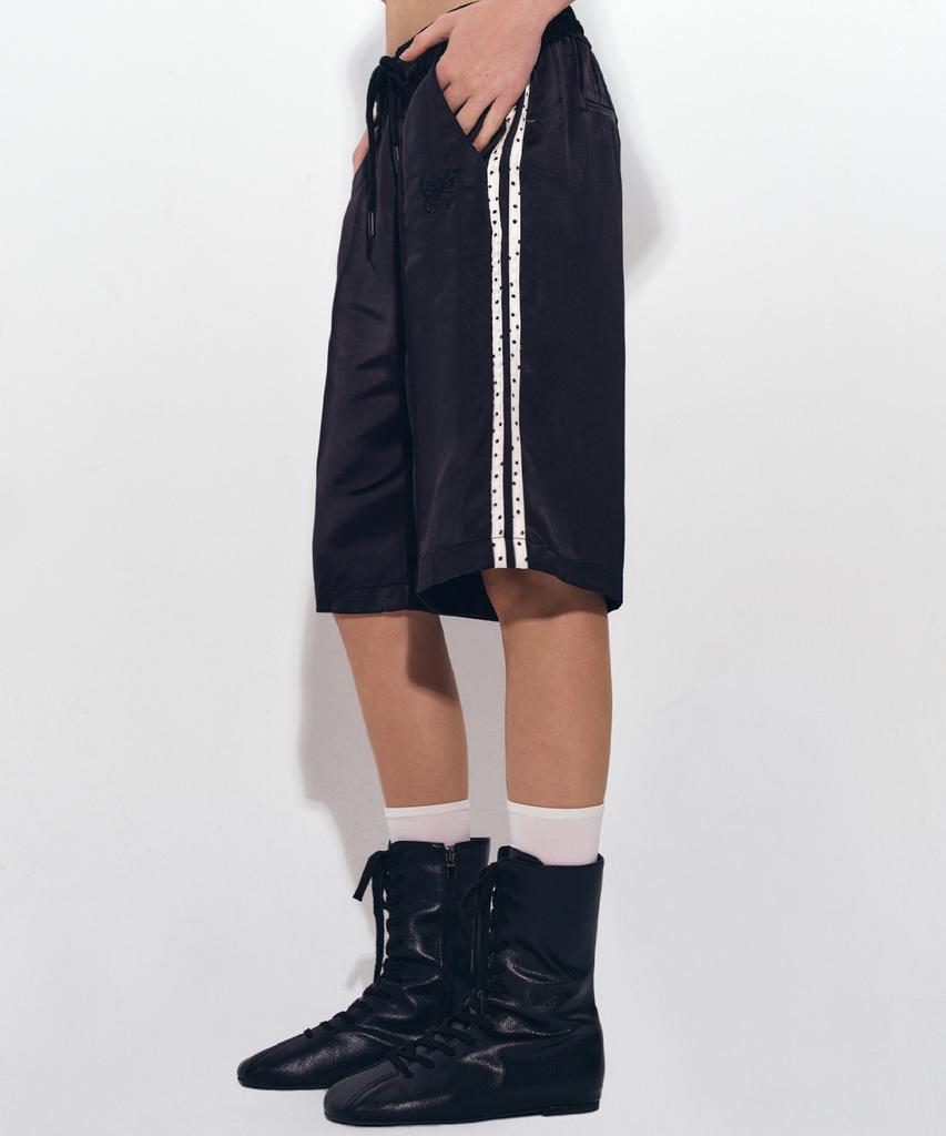 Nigaennikol Dot Double Line Satin Half Pants_Black