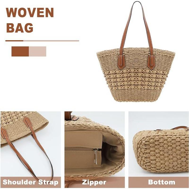 Shoulder straw bag Lazy wind handwoven bag Large capacity tote bag Women's vacation vegetable basket Beach bag