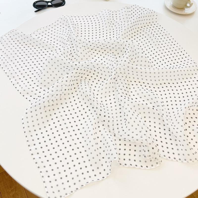 Spring and Summer New Thin Silk Chiffon Silk Scarf Women's Simple Atmospheric Polka Dot 100 Mulberry Silk Silk Scarf Breathable Scarf