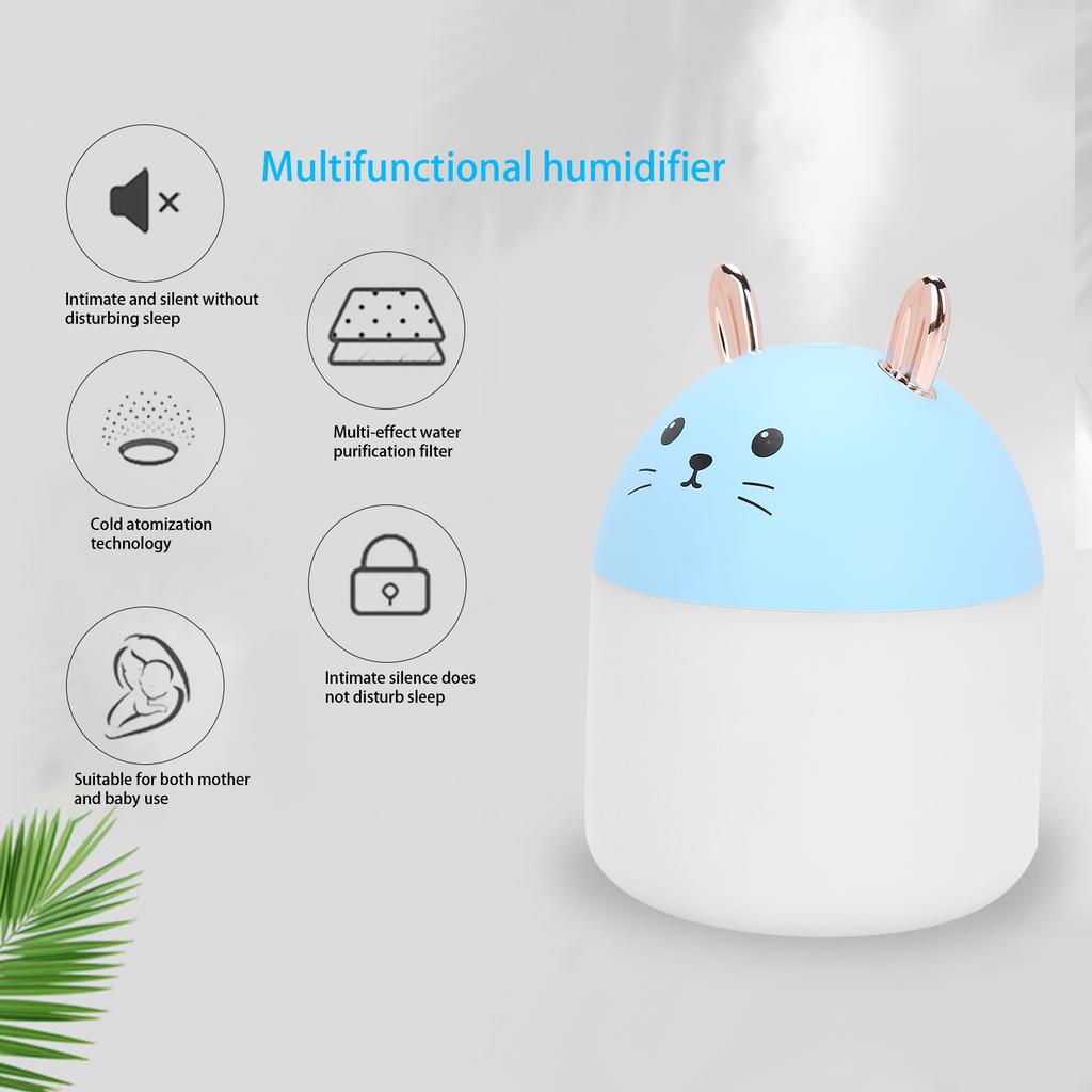 Cartoon Cat Modeling Humidifier Aromatherapy Diffuser with Colorful Light for Home Office Blue