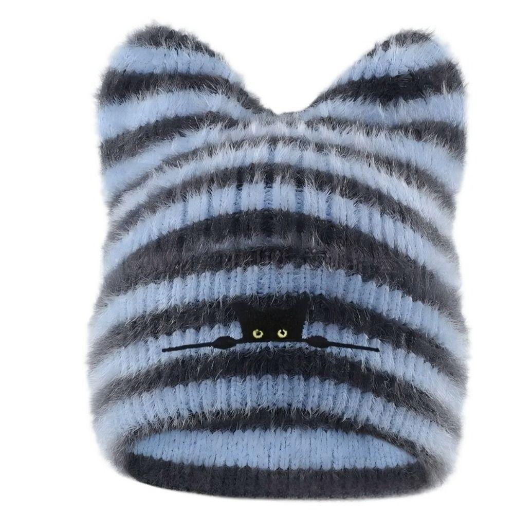 Cold Proof Embroidered Hat Keep Warm Pullover Hat Fashion Women Cat Ear Knitted Hat Outdoor Sports