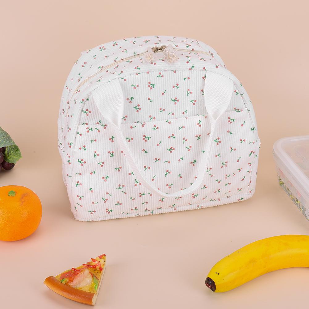 Women Quilted Lunch Bag Large Capacity Cute Lunch Box Bag Floral Printed Cotton Padded Picnic Bag Work Trip Bag