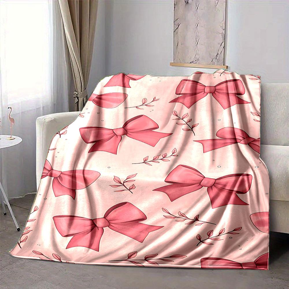 1pc Bow Floral Lightweight Flannel Blanket, Comfortable and Warm Blanket, for Office and Camping Sofa Bed, Livingroom156