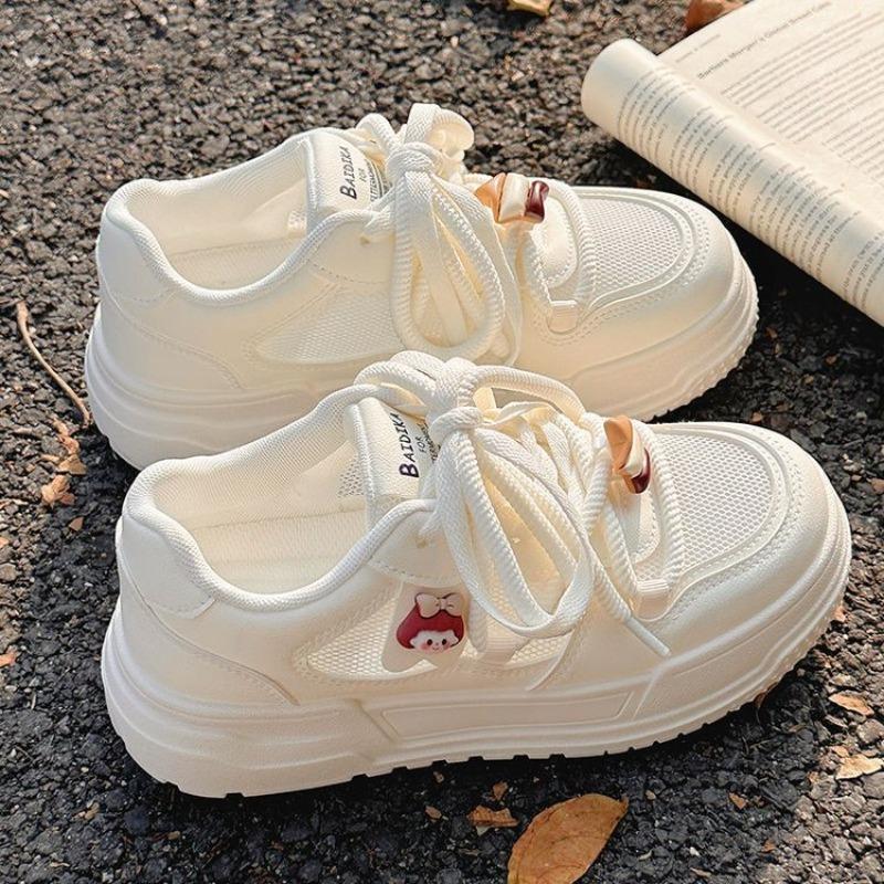 College Style Thick-soled Cartoon Little White Shoes Women's New Mesh Breathable Casual Shoes Versatile Board Shoes