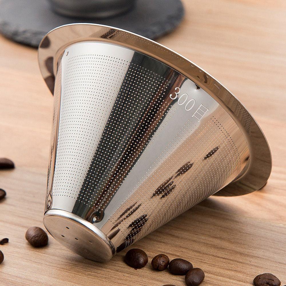 Stainless Steel Coffee Filter Drip Type Silver Pour Over Cone Dripper Fine Mesh No Filter Paper Required Mesh Coffee Filter