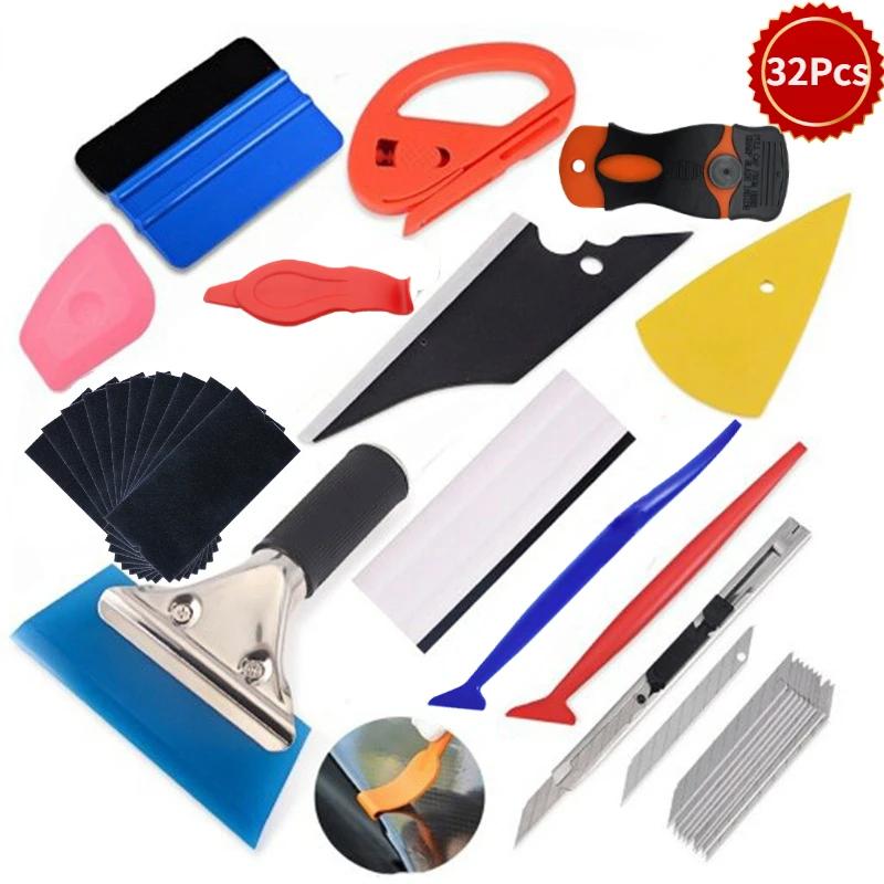 PWSNew Car Vinyl Tint Film Installation Tool Kit Rubber Scraper Magnetic Holder Wrapping Sticker Carving Knife with Spare Blades