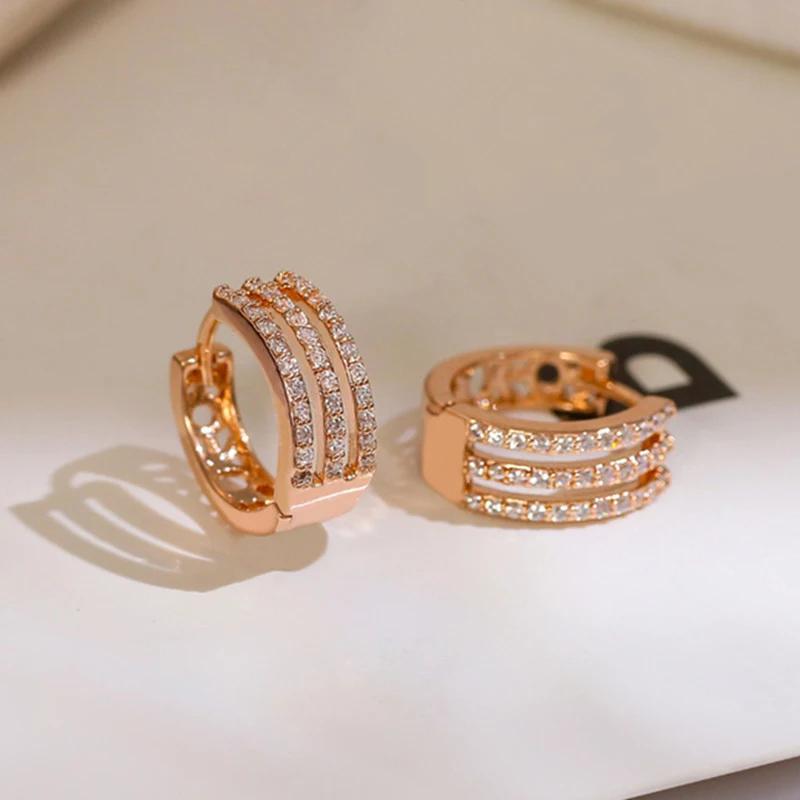 

CAOSHI Rose Gold Color Bright Zirconia Hoop Earrings Lady Engagement Ceremony Zircon Trendy Female Daily Wearable Accessories