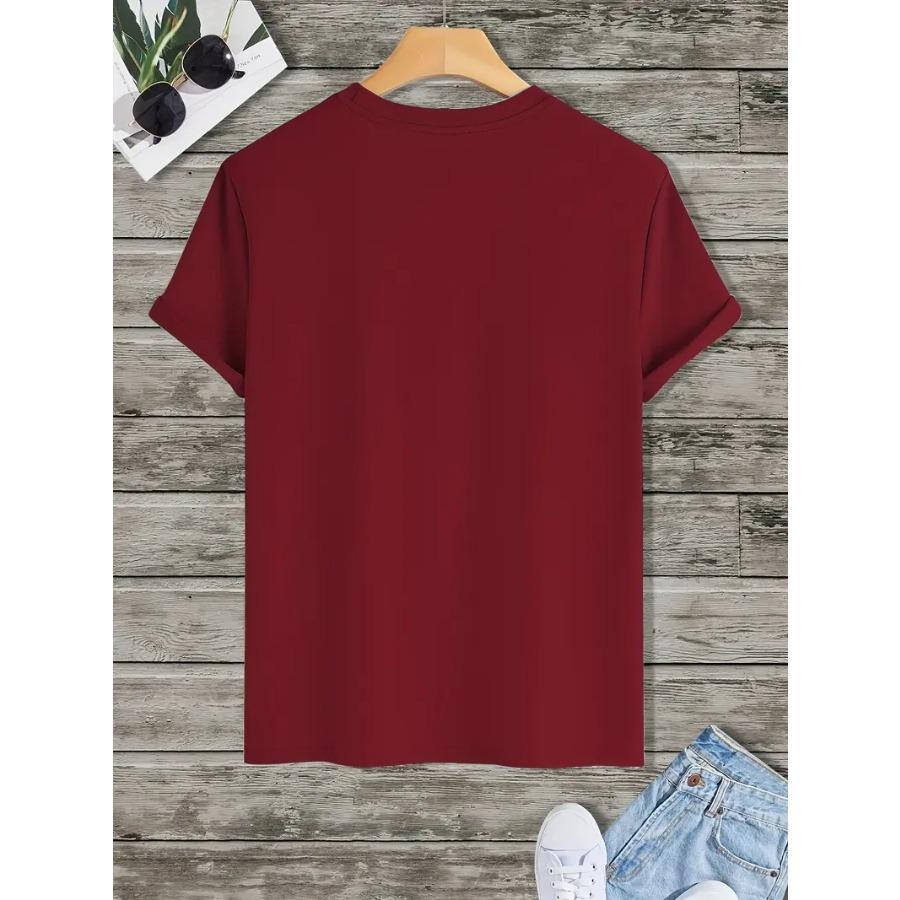 Men's Summer Casual T-Shirt with Deer Head Design - Breathable Polyester, Crew Neck, Short Sleeve